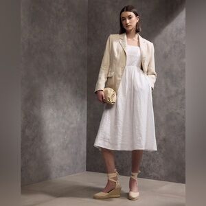 knee length dresses for ladies Flutter Sleeve Linen Wrap Midi Dress | European Linen